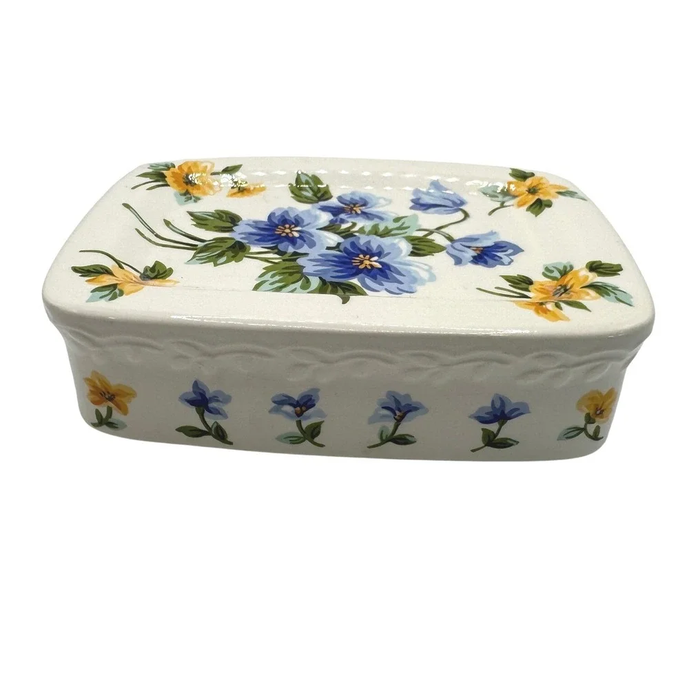 Liz Claiborne Liz at Home Just Picked Floral Ceramic Soap Dish Blue Yellow